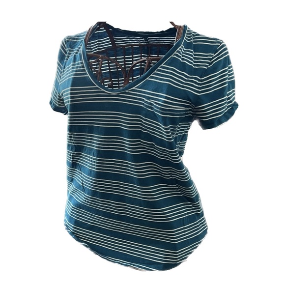 LOFT Ann Taylor Vintage Wash Striped Tee Blue and White Stripes Size Small - Picture 1 of 16